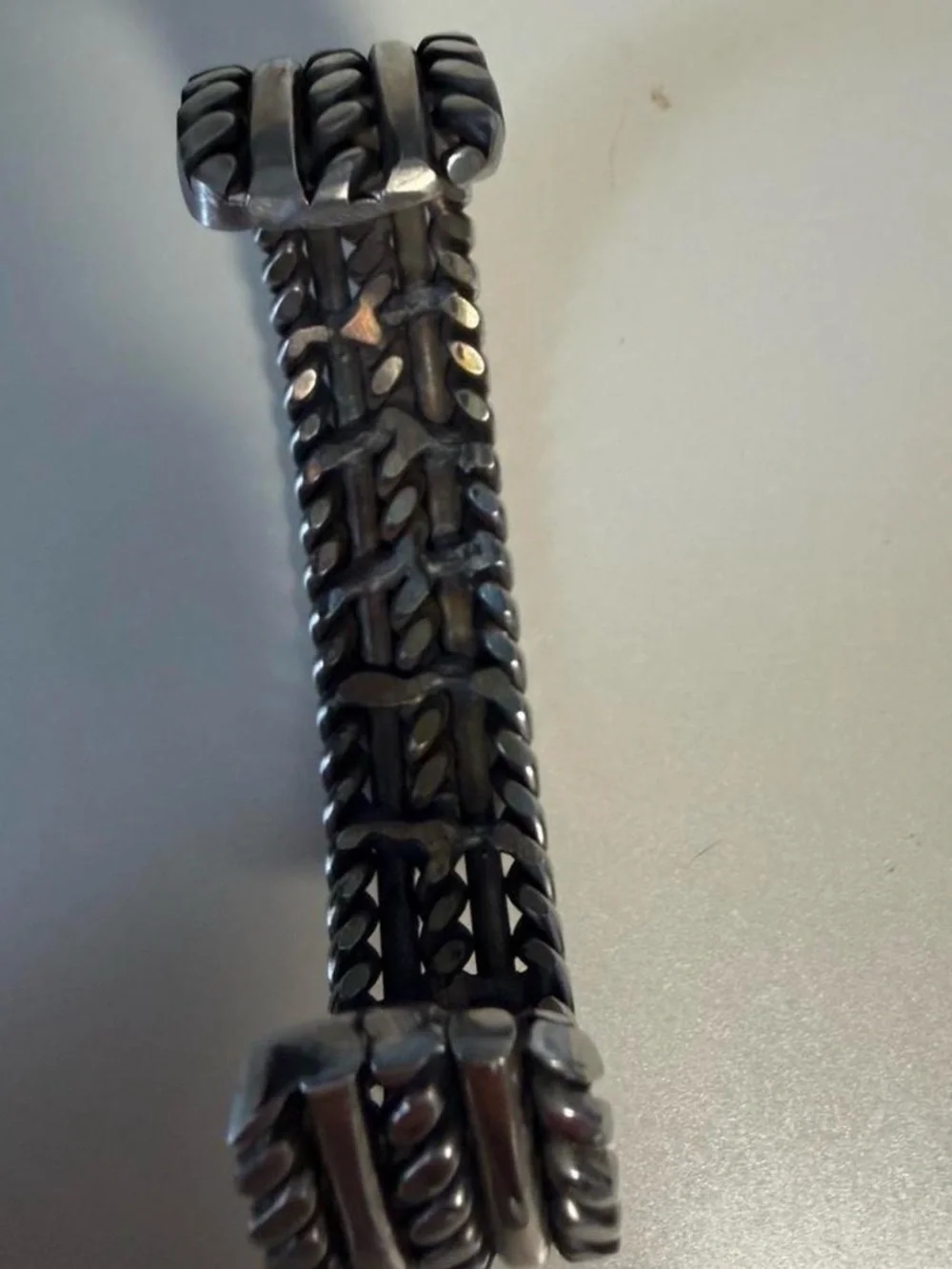 Vintage Heavy Stainless Steel Southwestern Cuff Bracelet Artisan Welded - 8”